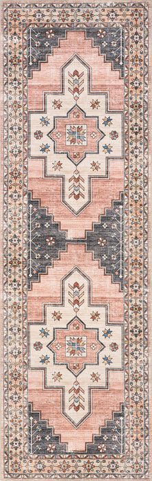 Laurel Medallion Machine Washable Area Rug in Blush