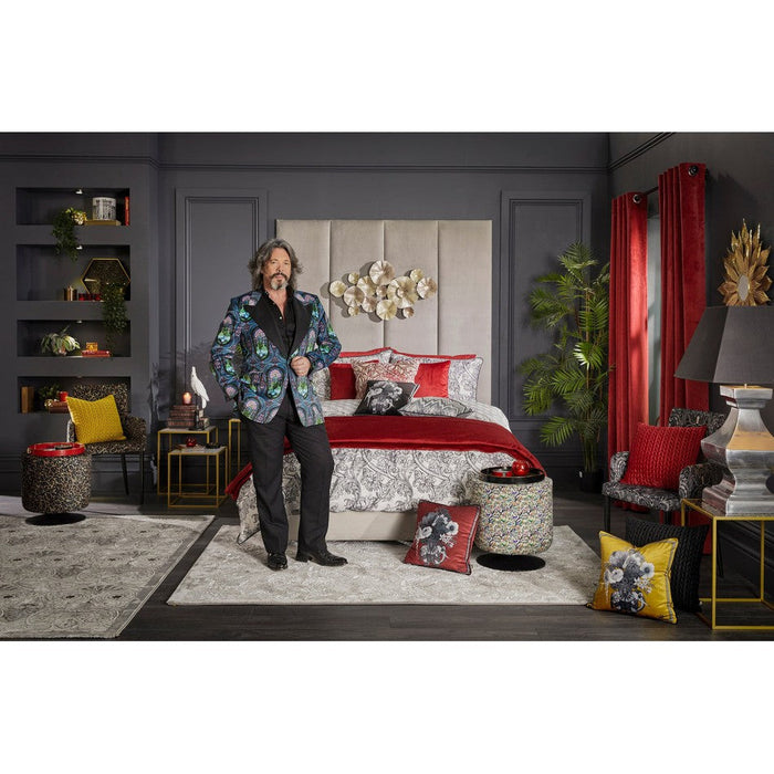 Laurence Llewelyn-Bowen Tappeto grigio imperiale moderno floreale ornato astratto metallizzato luccicante Hi-Lo testurizzato a pelo piatto in poliestere soft-touch