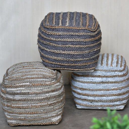 Leather And Hemp Estella Pouf For Patio Seating