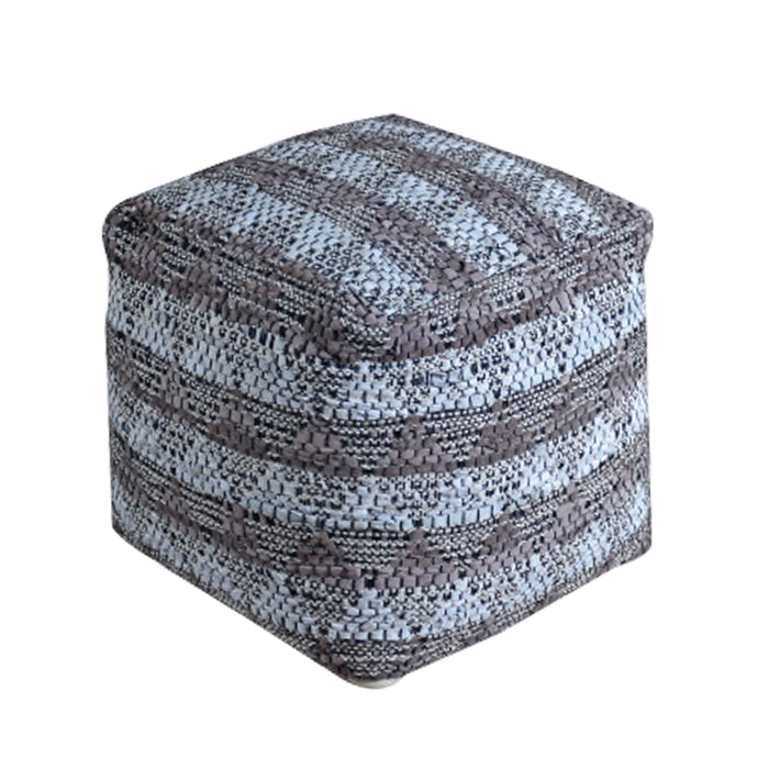 Leather Finley Pouf in Taupe and Charcoal Colors