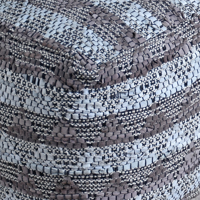 Leather Finley Pouf in Taupe and Charcoal Colors