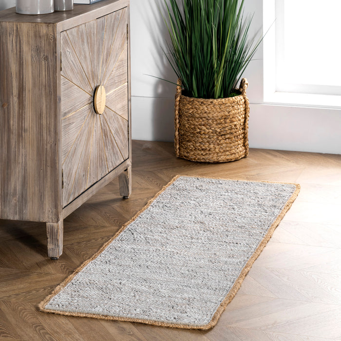 Leather Flatweave Area Rug 152cm Light Grey