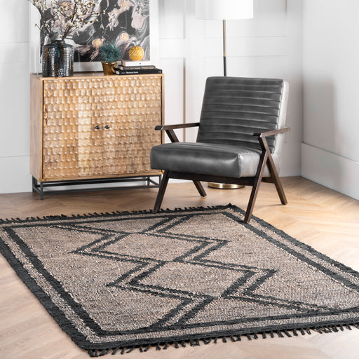 Leather Flatweave Tassels Area Rug 150x240 cm Natural