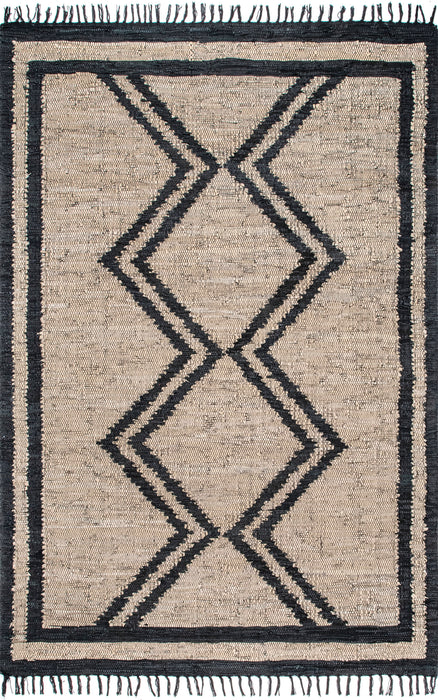 Leather Flatweave Tassels Area Rug 150x240 cm Natural