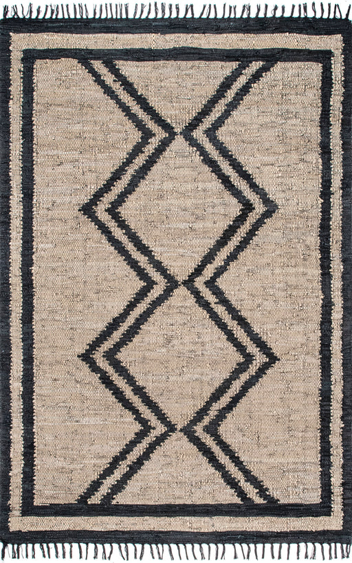 Leather Flatweave Tassels Area Rug 150x240 cm Natural