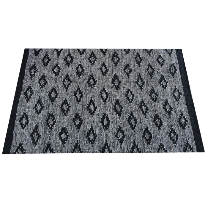 Leather Ikat Design Hand-Woven Area Rug in Grey and Charcoal