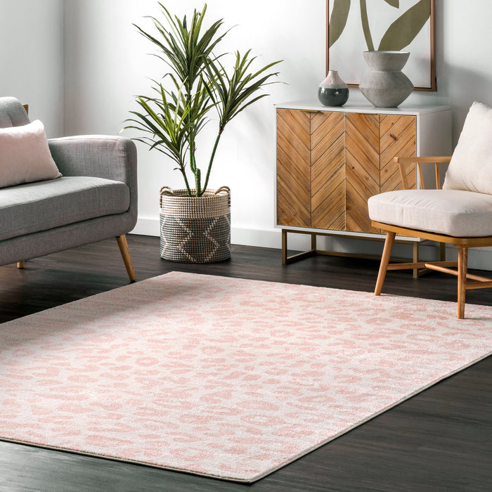 Leopard Pattern Area Rug in Baby Pink