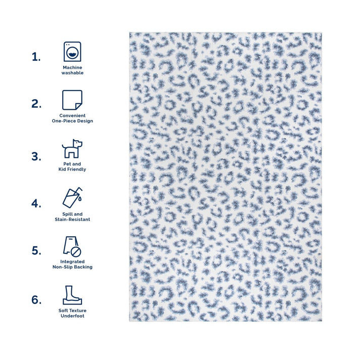 Tappeto lavabile con motivo leopardato in blu 120x180 cm