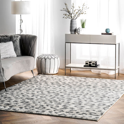 Leopard Print Area Rug in Grey