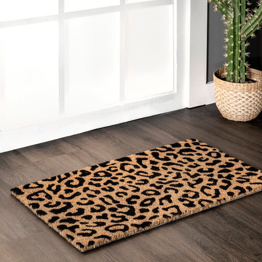 Leopard Print Coir Doormat Natural Fiber 40x60 cm