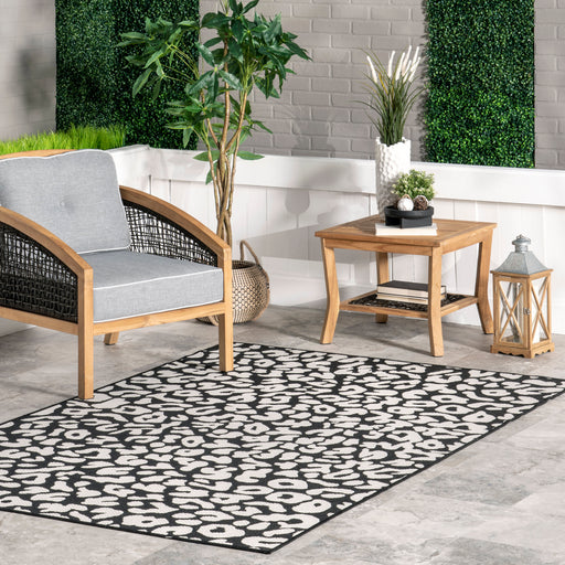 Leopard Print Indoor Outdoor Area Rug 150cm Black