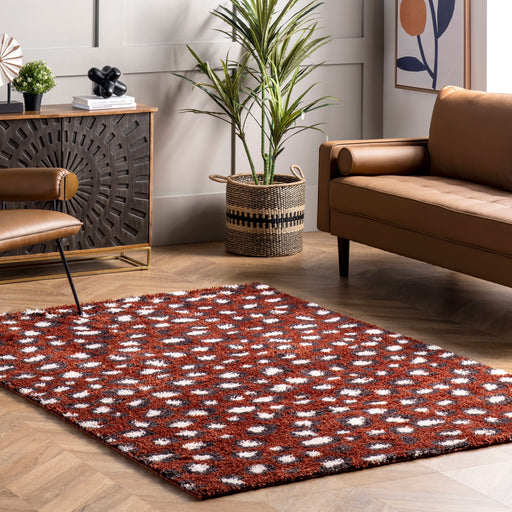 Leopard Print Shag Area Rug Red 120x180 cm