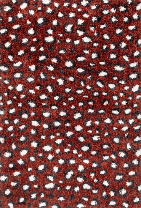 Leopard Print Shag Area Rug Red 120x180 cm