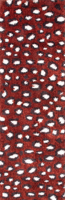 Tappeto a pelo lungo con stampa leopardata Rosso 60x90 cm