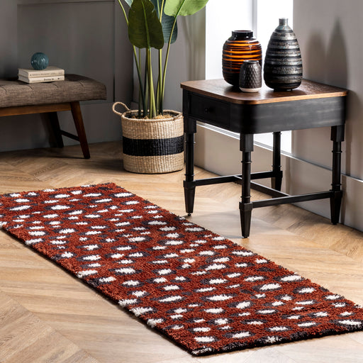 Leopard Print Shag Area Rug Red 60x90 cm