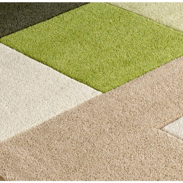 Lexus Modern Geometric Blocks Hand-Woven Carved Wool Green/Beige/Black/White Rug