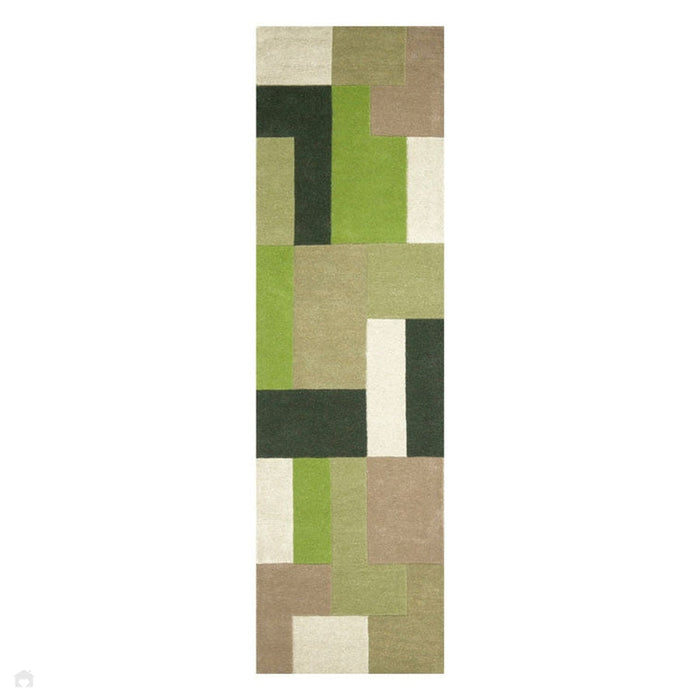 Lexus Modern Geometric Blocks Hand-Woven Carved Wool Green/Beige/Black/White Rug