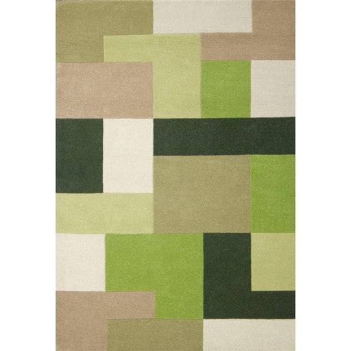 Lexus Modern Geometric Blocks Hand-Woven Carved Wool Green/Beige/Black/White Rug