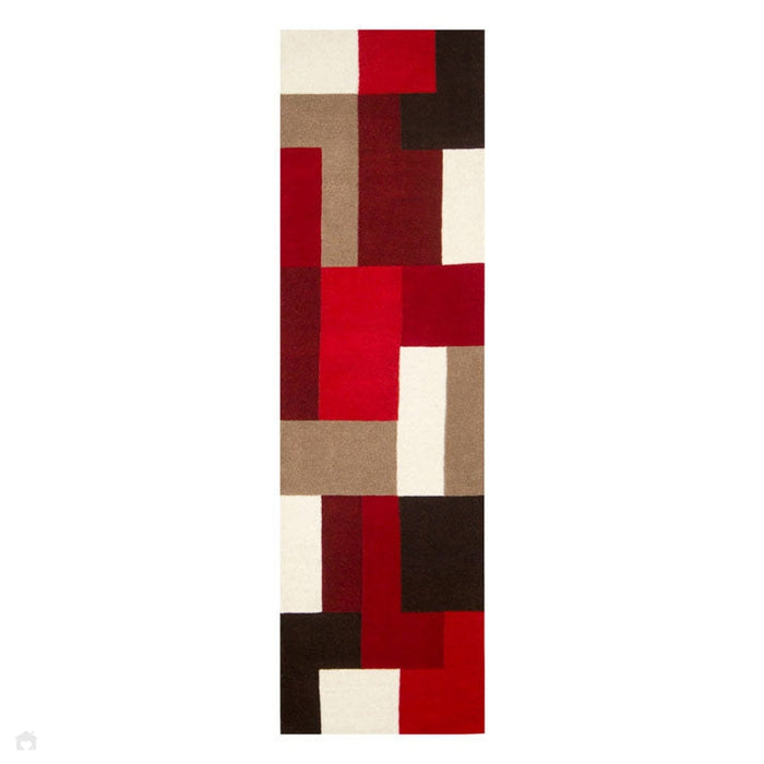 Lexus Modern Geometric Blocks Hand-Woven Carved Wool Red/Taupe/Black/White Rug