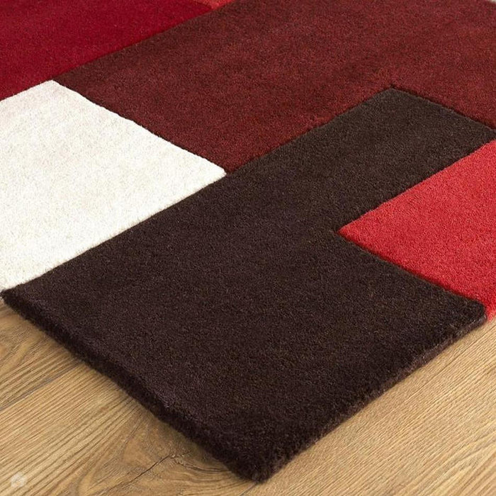 Lexus Modern Geometric Blocks Hand-Woven Carved Wool Red/Taupe/Black/White Runner