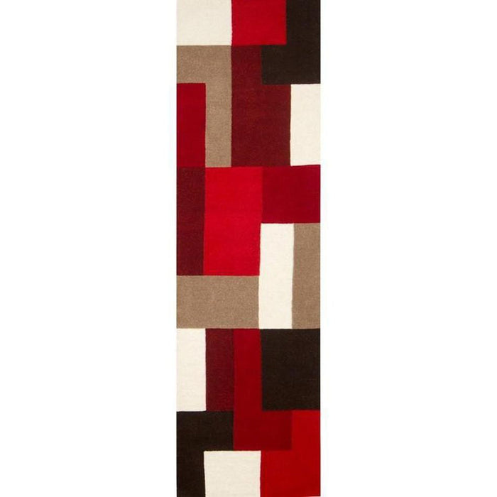 Lexus Modern Geometric Blocks Hand-Woven Carved Wool Red/Taupe/Black/White Runner