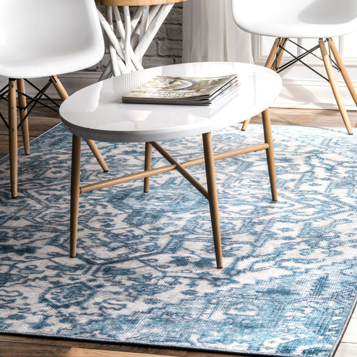 Light Blue Medallion Area Rug for High Traffic Spaces