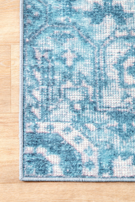 Light Blue Medallion Area Rug for High Traffic Spaces