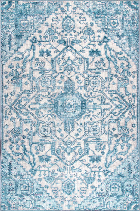 Light Blue Medallion Area Rug for High Traffic Spaces