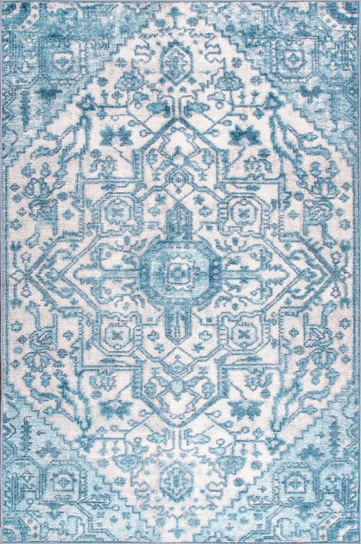 Light Blue Medallion Area Rug for High Traffic Spaces