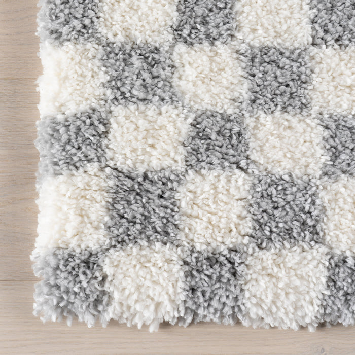 Light Grey Checkered Shag Rug 120x180 cm