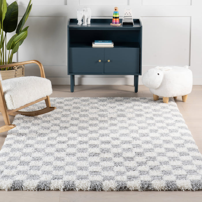 Light Grey Checkered Shag Rug 120x180 cm