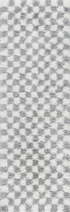 Light Grey Checkered Shag Rug 120x180 cm