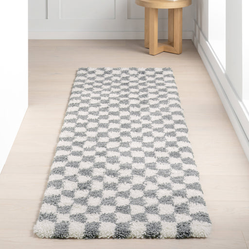 Light Grey Checkered Shag Rug 120x180 cm