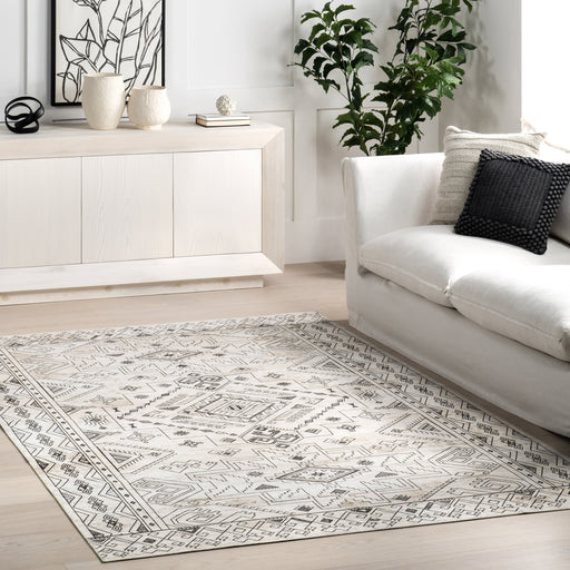 Light Grey Geometric Rug 140x200 cm Machine Washable