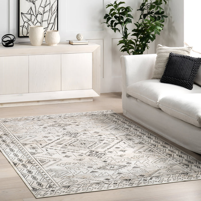 Light Grey Geometric Rug 140x200 cm Machine Washable