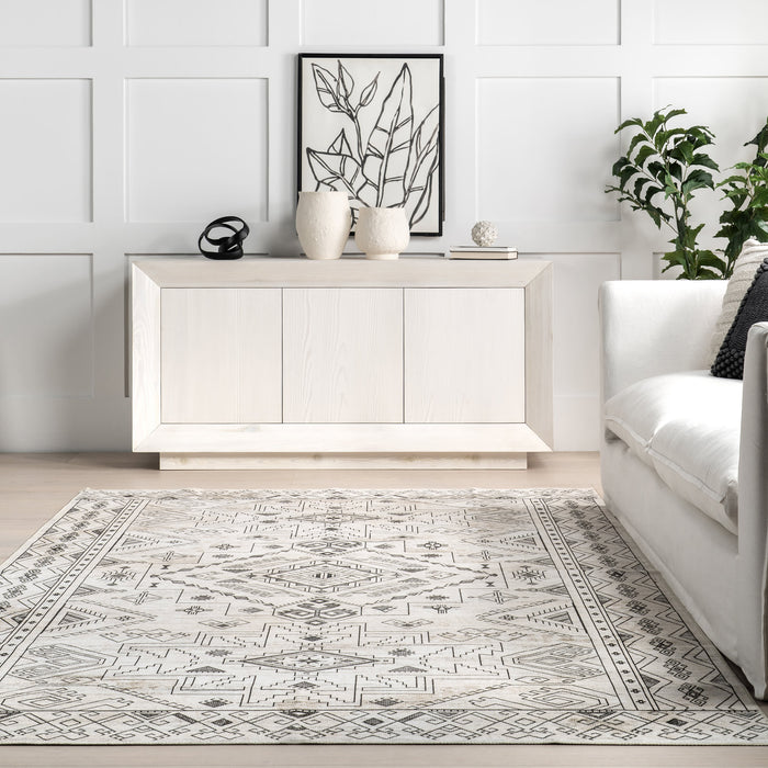 Light Grey Geometric Rug 140x200 cm Machine Washable