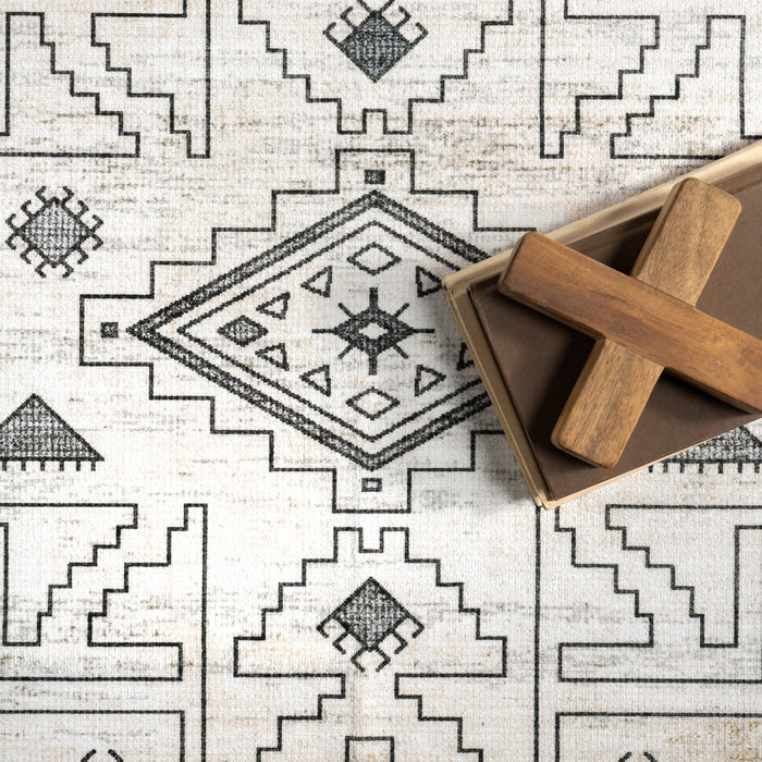 Light Grey Geometric Rug 140x200 cm Machine Washable