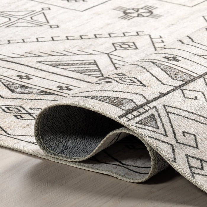 Light Grey Geometric Rug 140x200 cm Machine Washable