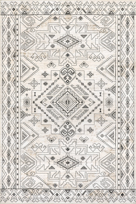 Light Grey Geometric Rug 140x200 cm Machine Washable