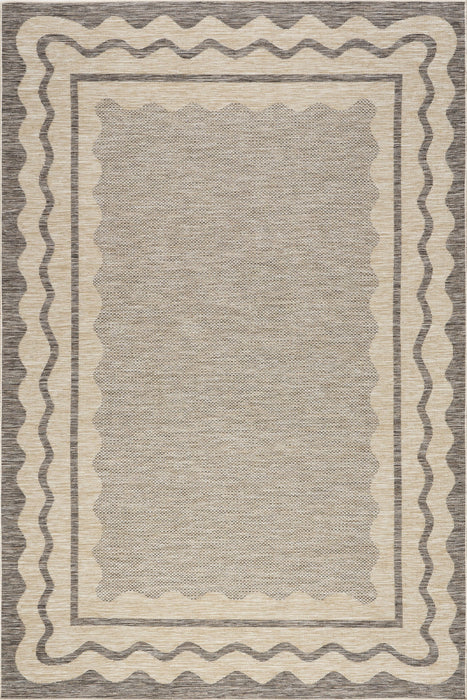 Light Grey Indoor Outdoor Wave Border Rug 152x244 cm