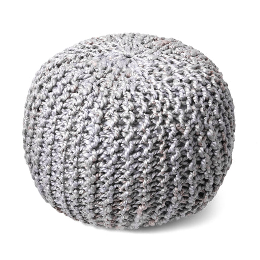 Light Grey Knitted Jute Pouf for Seating and Decor