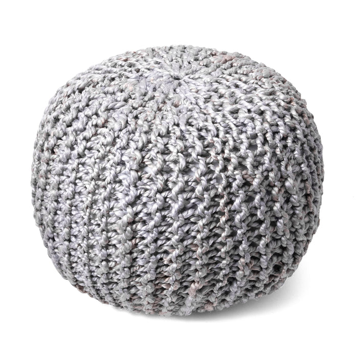 Light Grey Knitted Jute Pouf for Seating and Decor