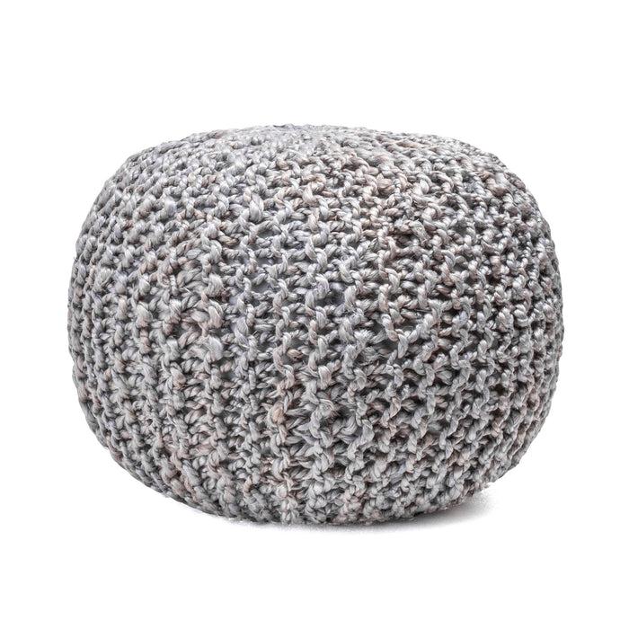 Light Grey Knitted Jute Pouf for Seating and Decor