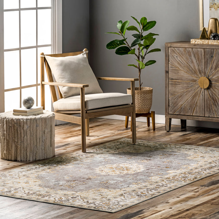 Light Grey Medallion Washable Area Rug 140 x 200 cm