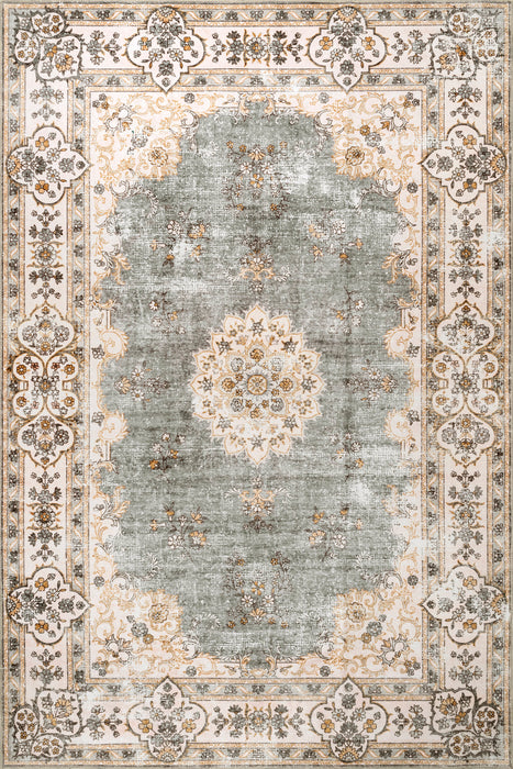 Light Grey Medallion Washable Area Rug 140 x 200 cm