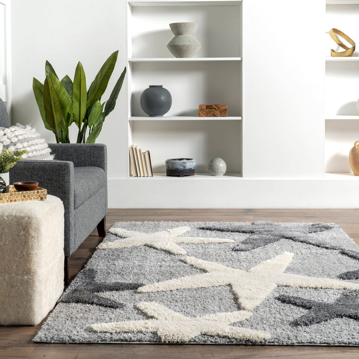 Light Grey Shag Starfish Area Rug 140 cm x 200 cm