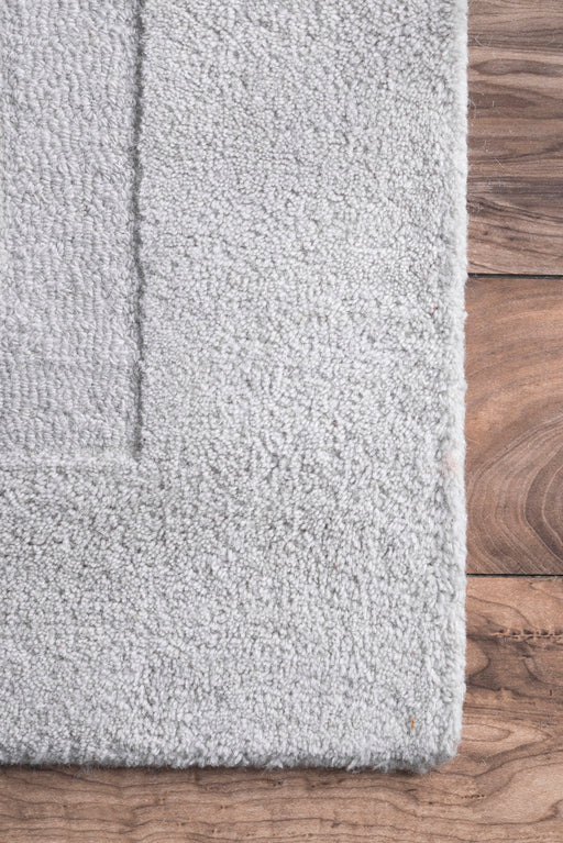 Light Grey Solid Wool Area Rug with Double Border