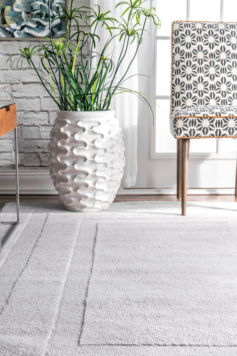 Light Grey Solid Wool Area Rug with Double Border