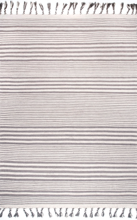 Light Grey Stripe Tassel Area Rug 140x200 cm