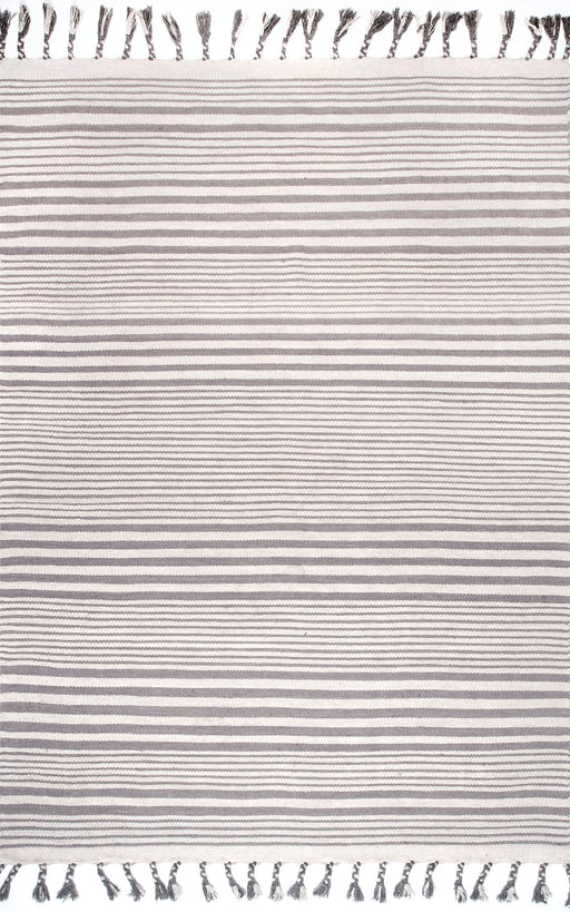 Light Grey Stripe Tassel Area Rug 140x200 cm
